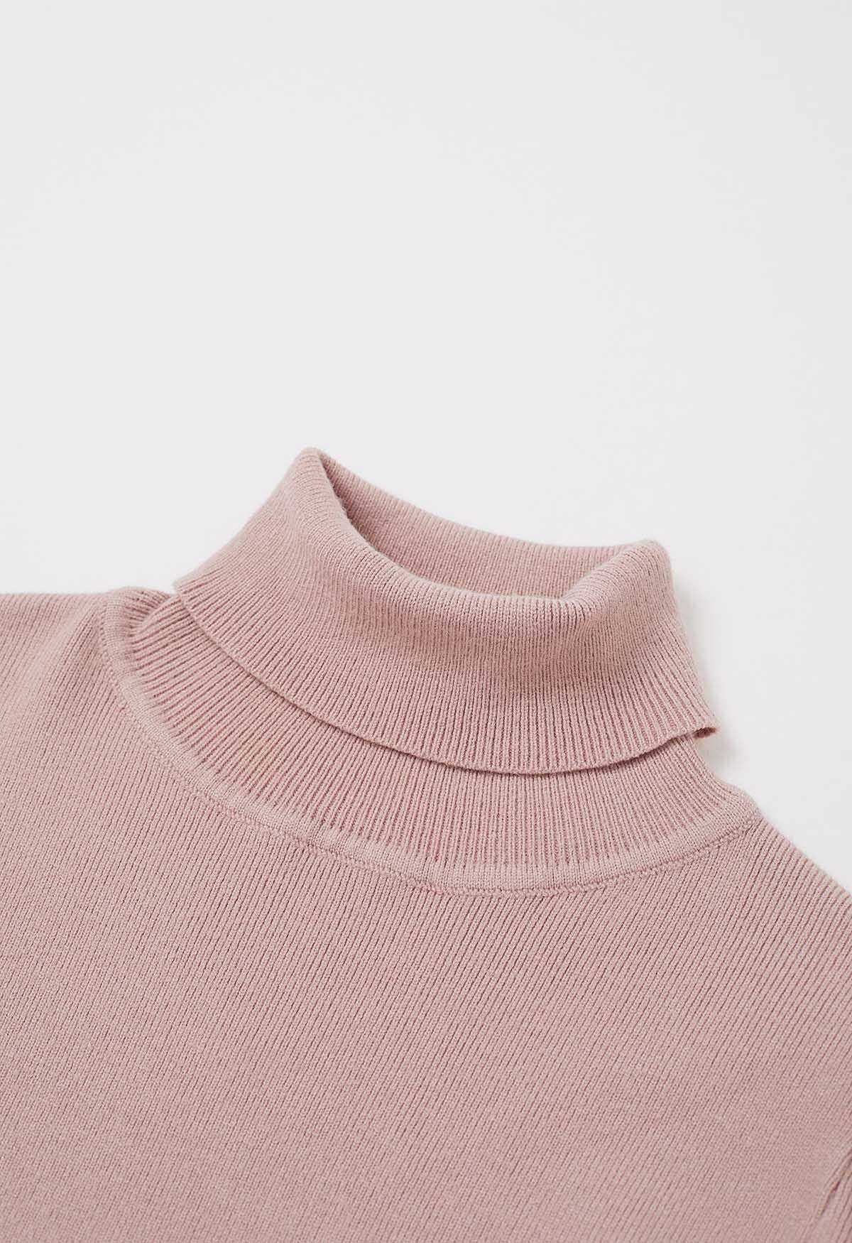 Turtleneck Gigot Sleeve Knit Top in Dusty Pink