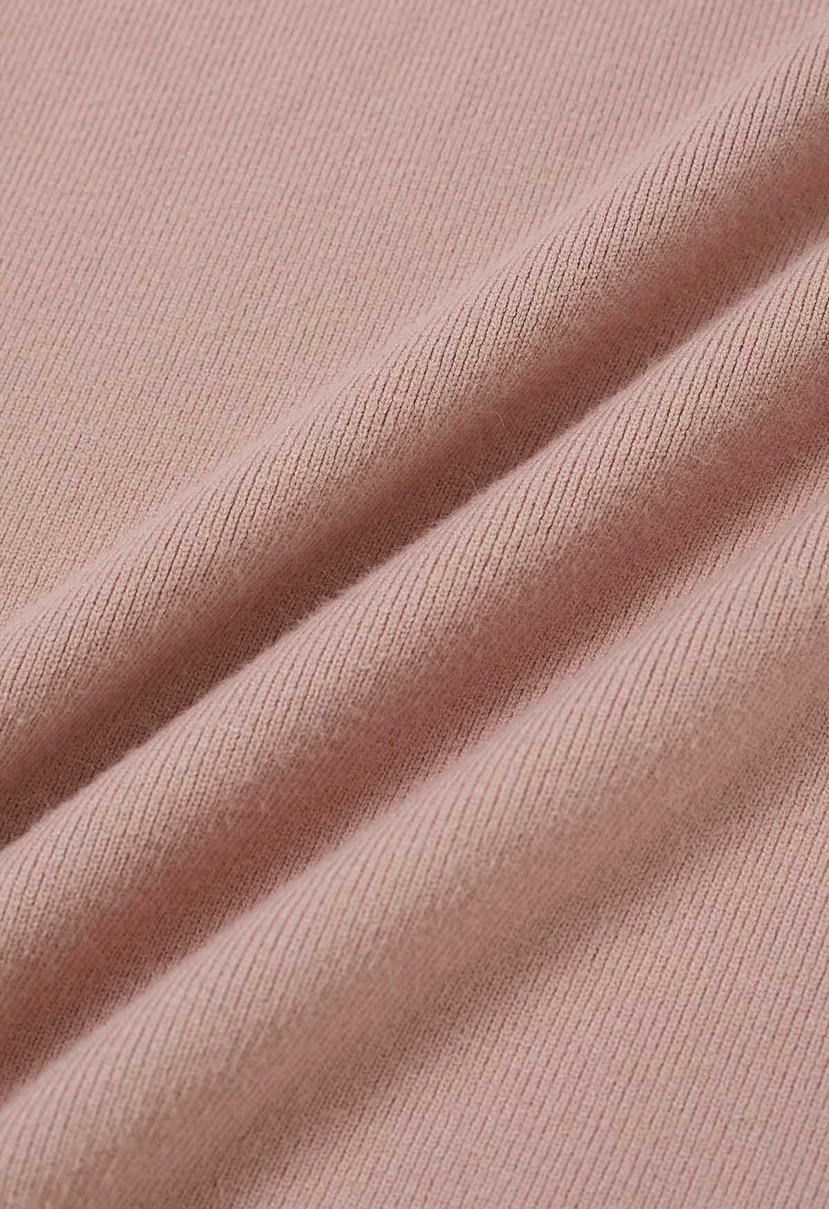 Turtleneck Gigot Sleeve Knit Top in Dusty Pink