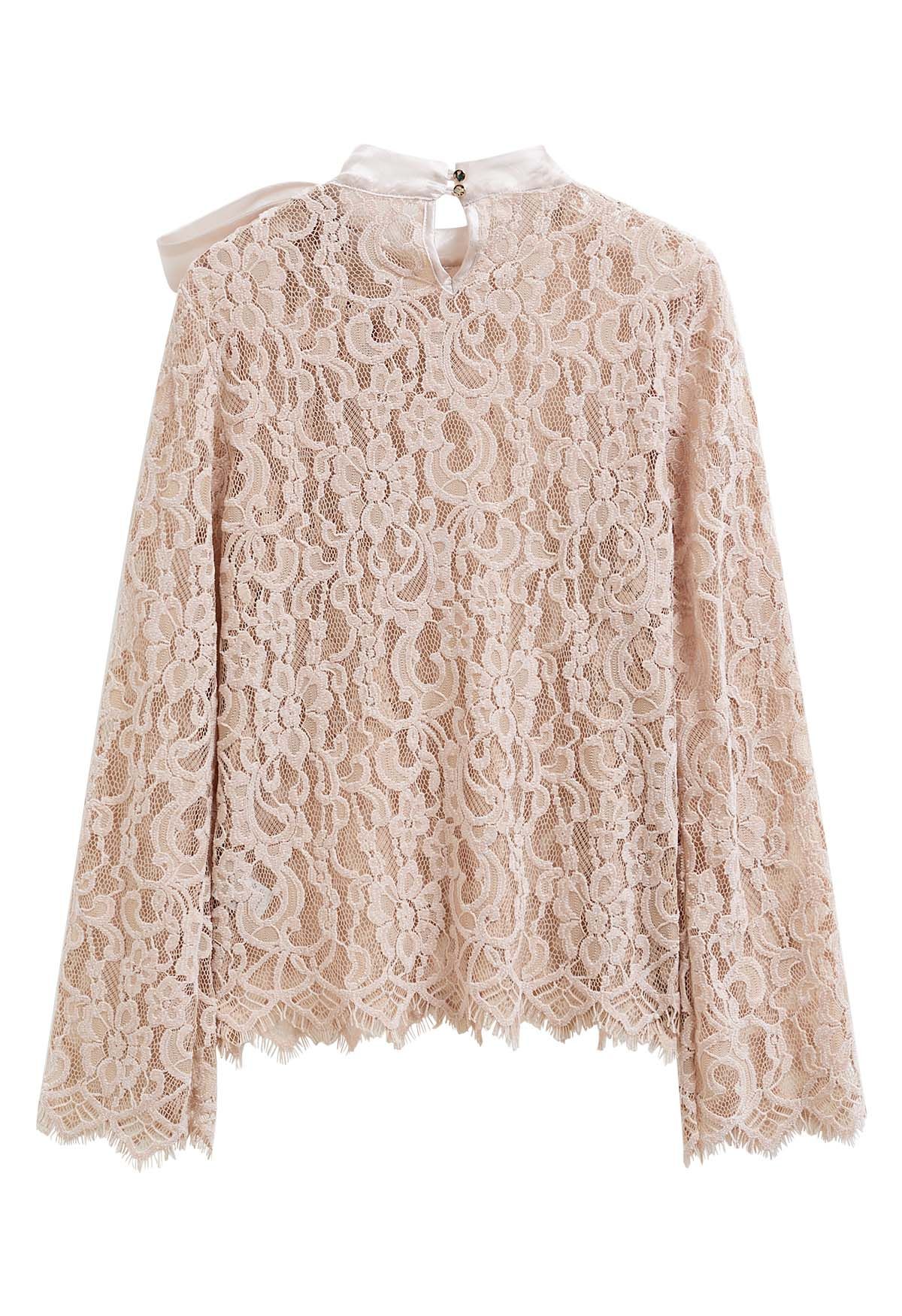 Side Bowknot Full Lace Top in Dusty Pink