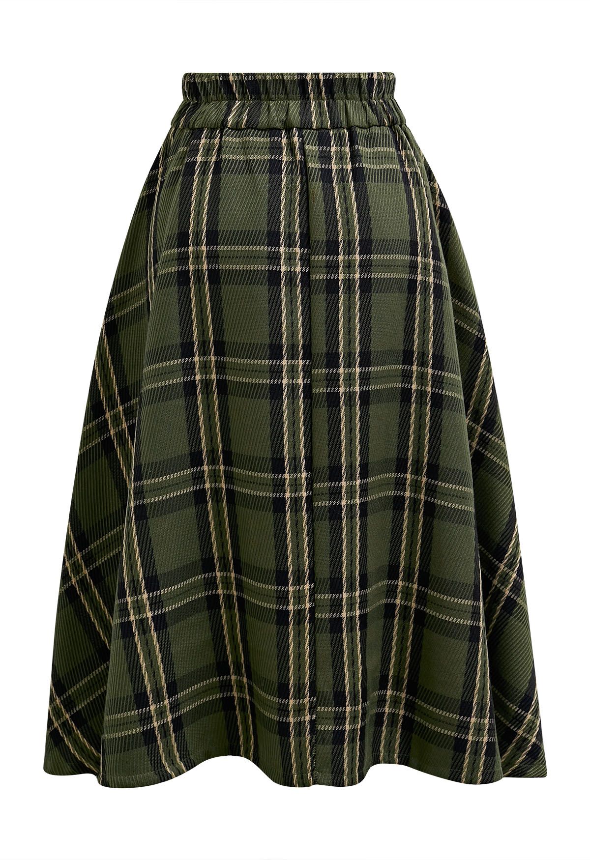 Power in Plaid A-Line Midi Skirt