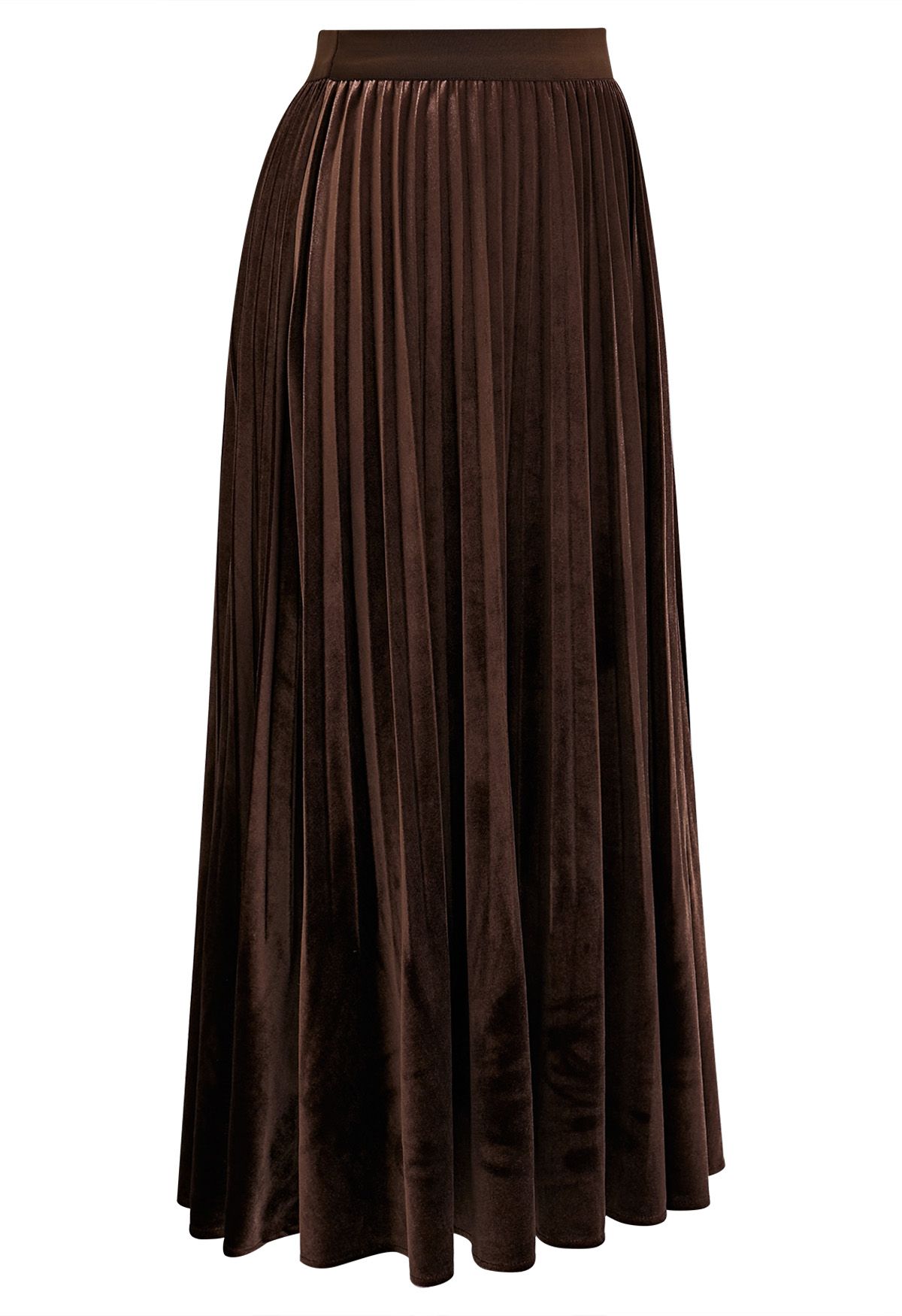 Velvety Touch Pleated Midi Skirt in Brown