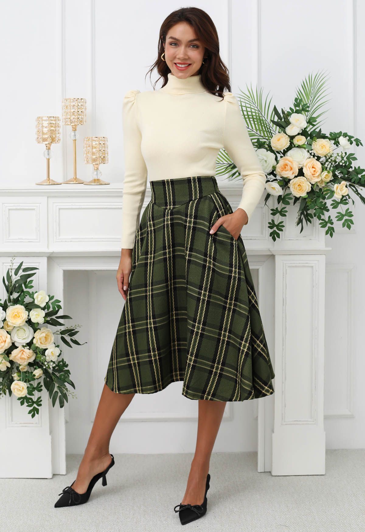 Power in Plaid A-Line Midi Skirt