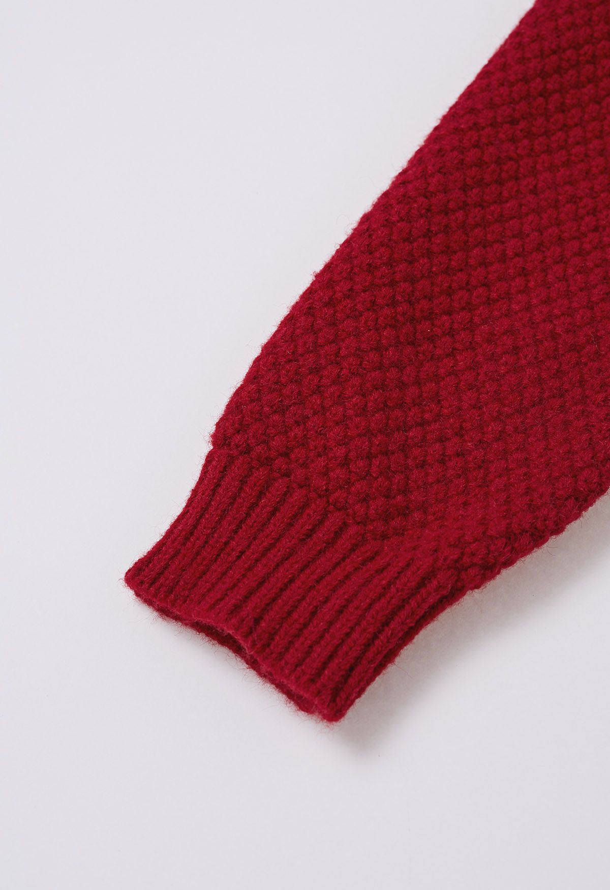 Euphoric – Kurzer Cardigan aus Waffelstrick mit Pom-Pom-Muster in Rot