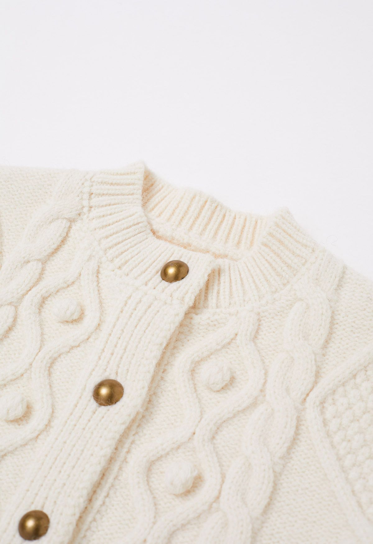 Euphoric – Kurzer Cardigan aus Waffelstrick mit Pom-Pom-Muster in Elfenbein