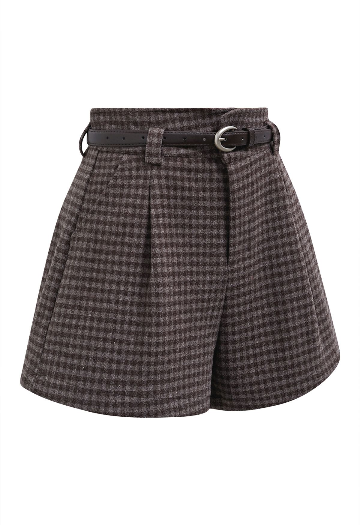 Lights on You – Braune Shorts mit Gingham-Gürtel