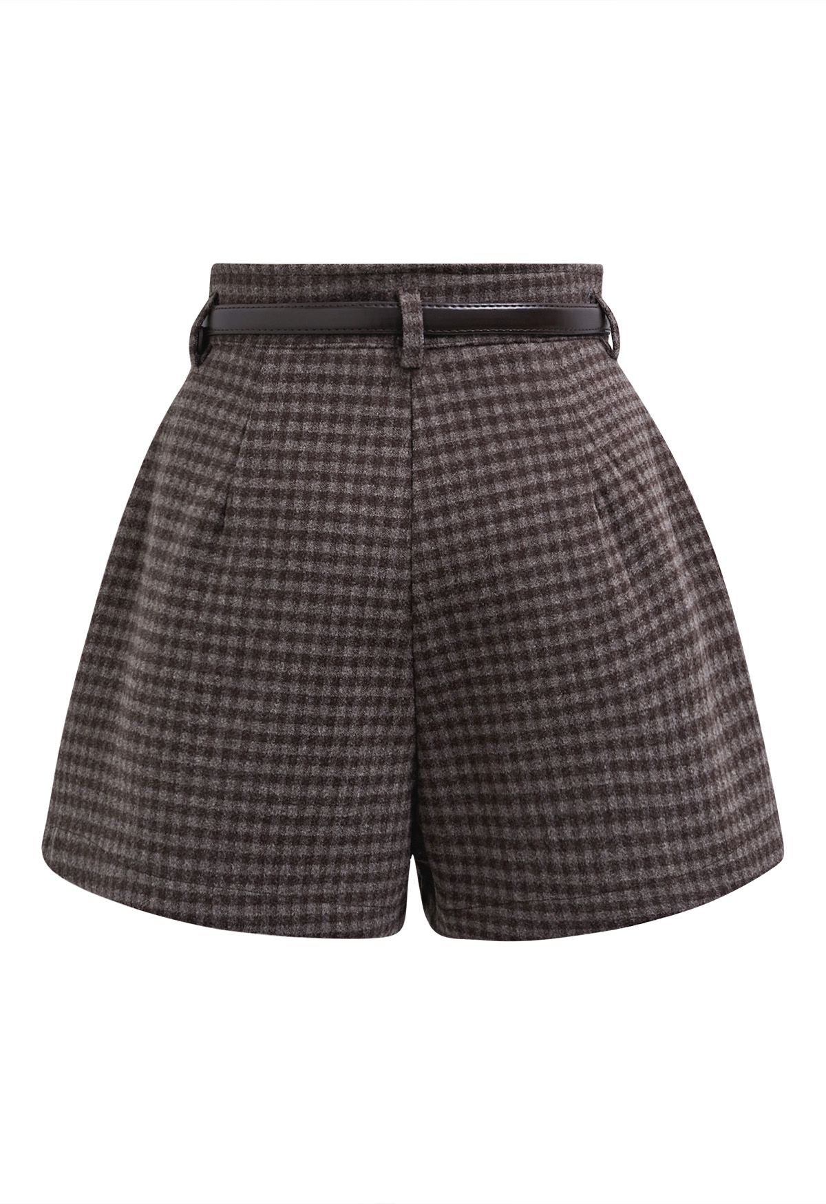 Lights on You – Braune Shorts mit Gingham-Gürtel