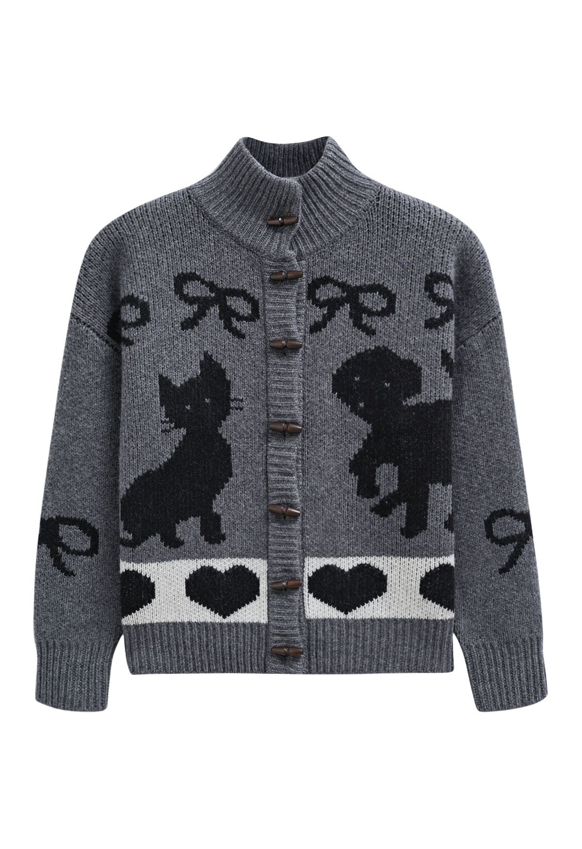 Bubbly Animal – Gerippte Woll-Cardigan mit Knopfleiste in Rauch