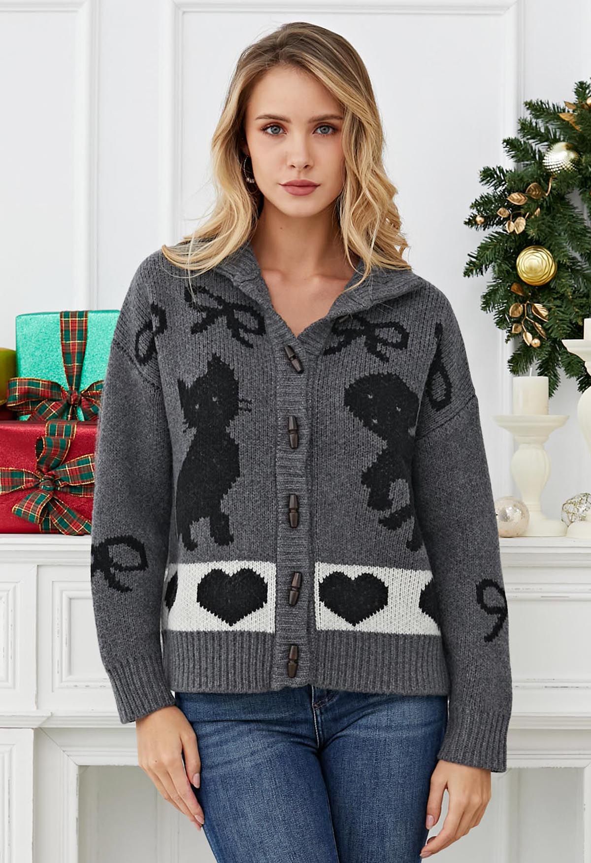 Bubbly Animal – Gerippte Woll-Cardigan mit Knopfleiste in Rauch