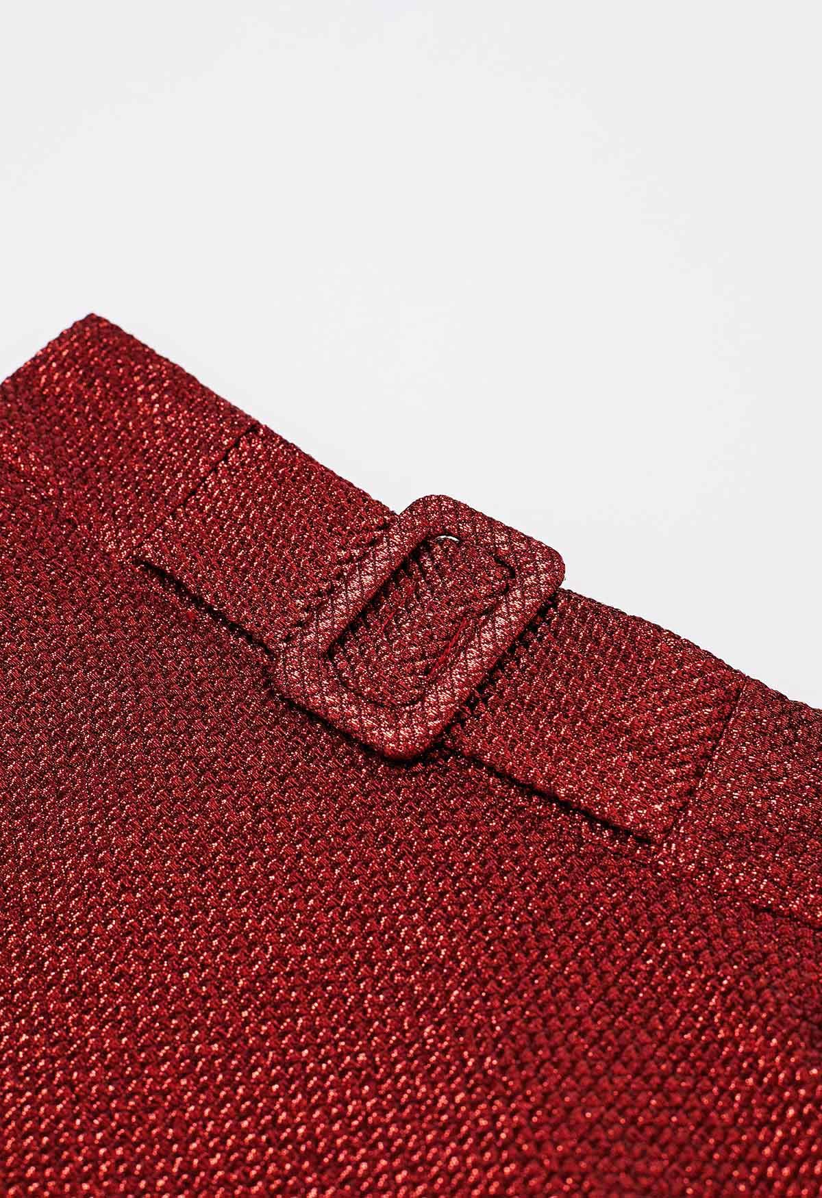 Geprägter Jacquard-Maxirock in A-Linie mit Gürtel in Rot