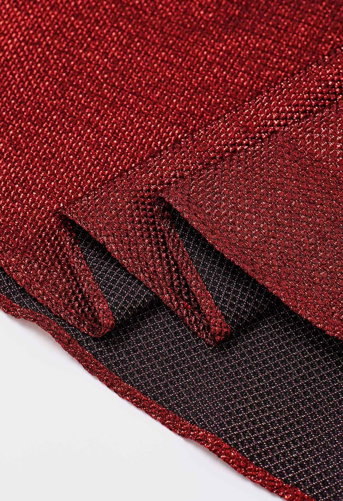 Geprägter Jacquard-Maxirock in A-Linie mit Gürtel in Rot