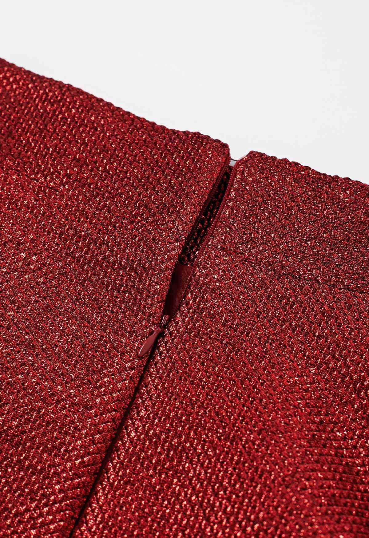 Geprägter Jacquard-Maxirock in A-Linie mit Gürtel in Rot