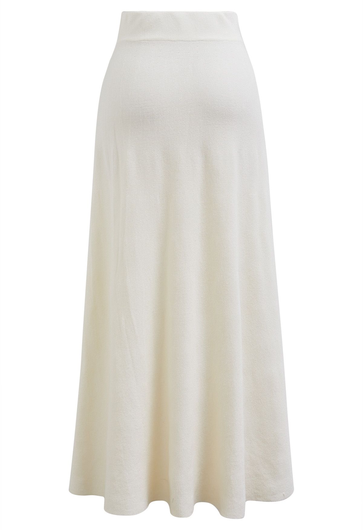 Mit kleiner Schleife verzierter Maxi-Faltenstrickrock in Creme