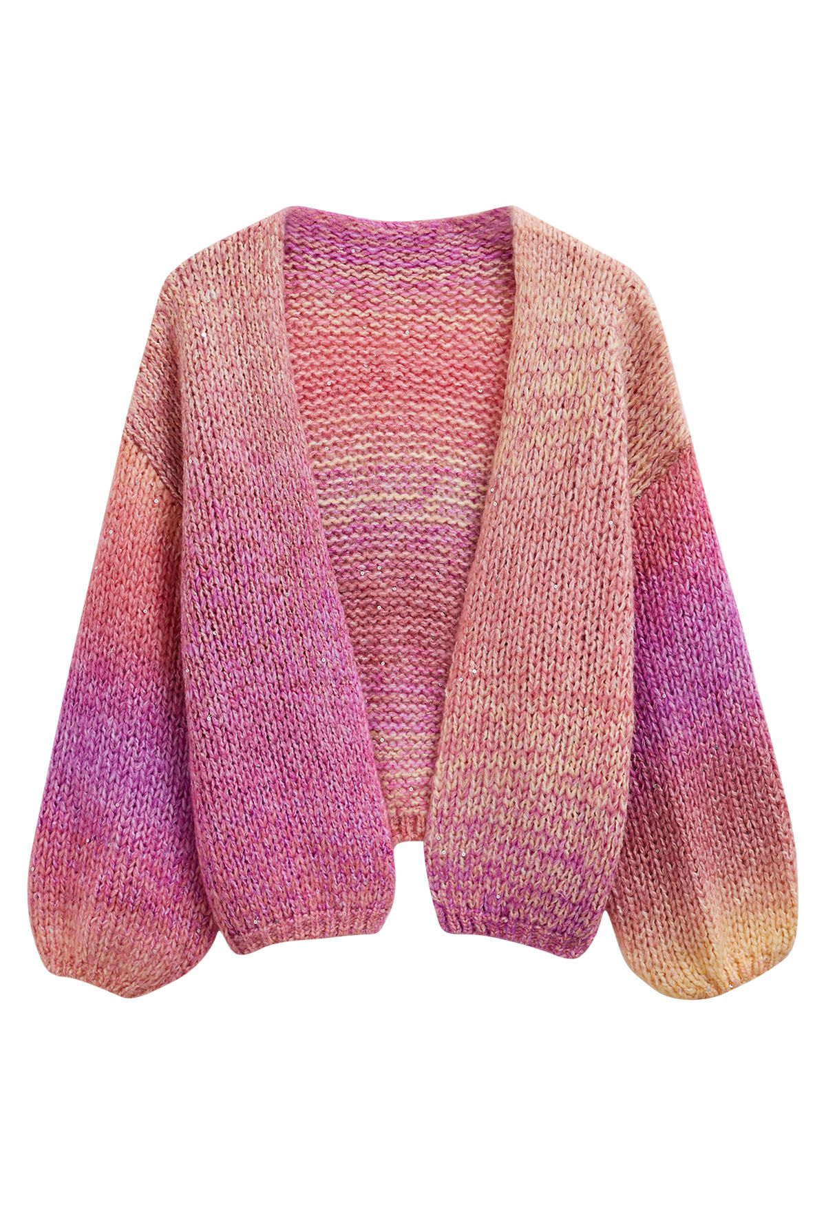 Handgestrickte Strickjacke mit Ombre-Paillettenverzierung