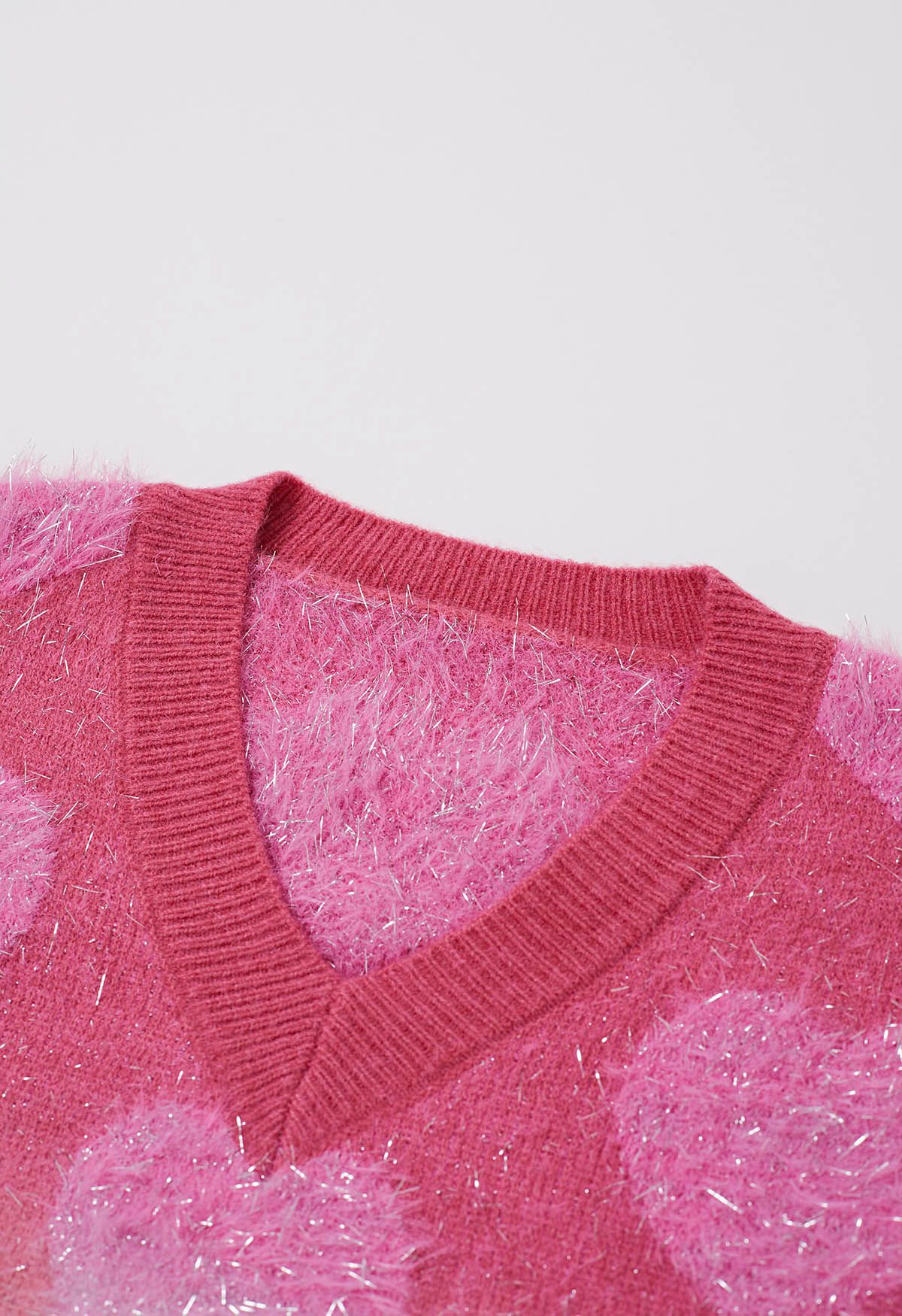 Ombre Fuzzy Heart Fransen Strickpullover in Pink