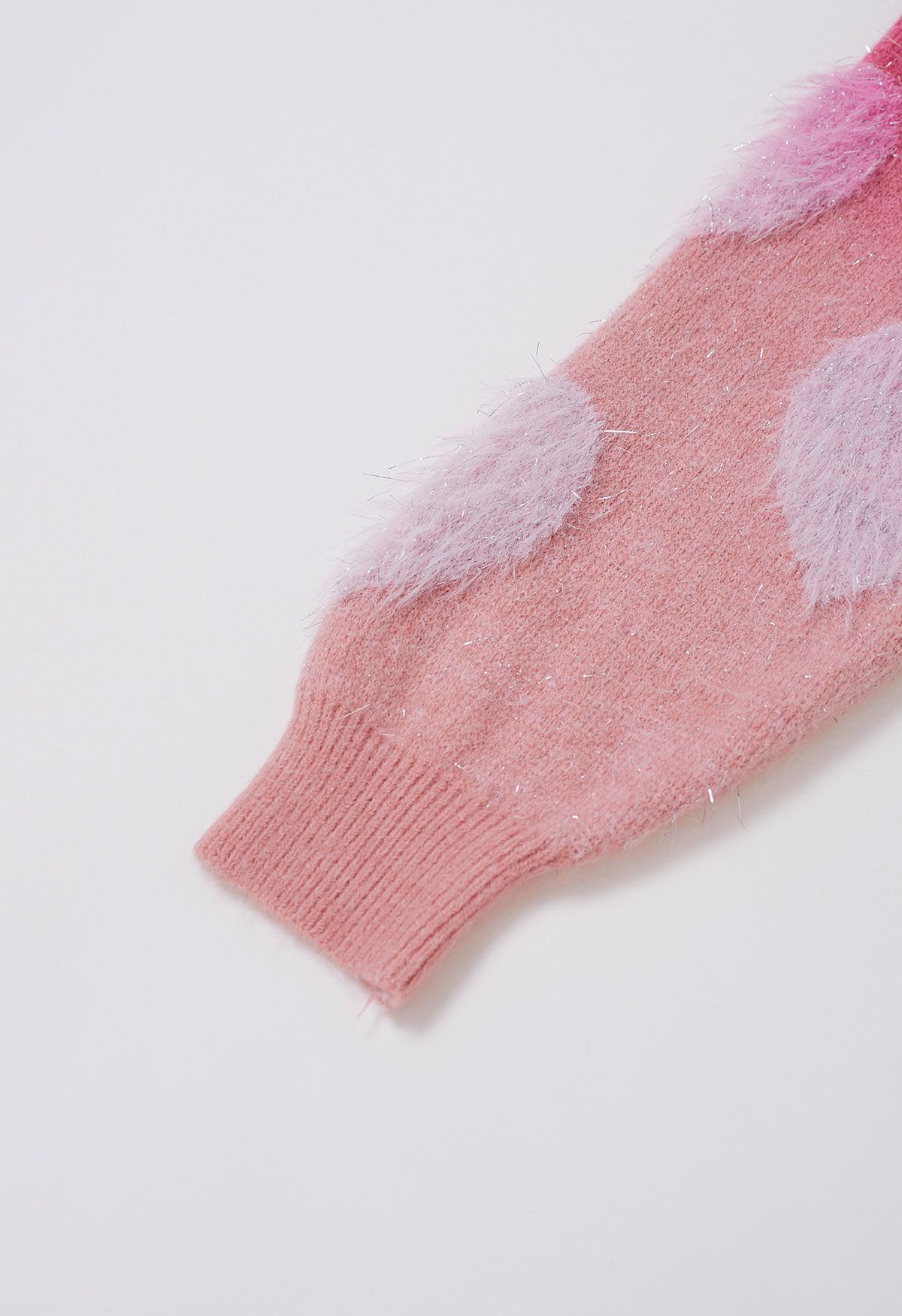 Ombre Fuzzy Heart Fransen Strickpullover in Pink