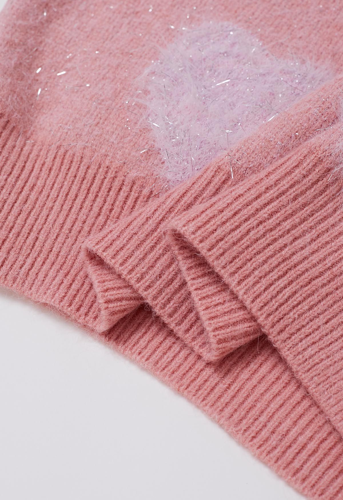 Ombre Fuzzy Heart Fransen Strickpullover in Pink