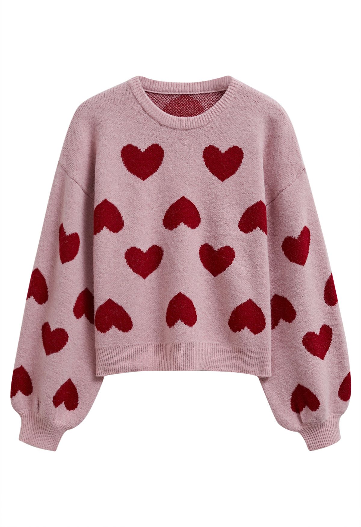 Cherished Heart – Strickpullover mit Puffärmeln in Altrosa