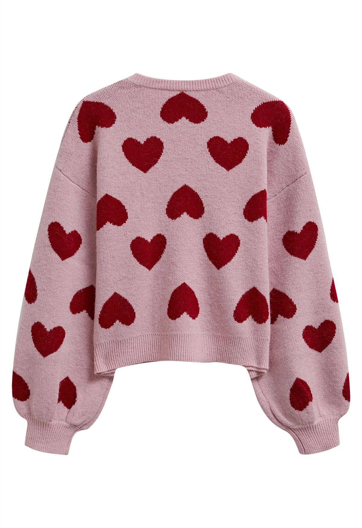 Cherished Heart – Strickpullover mit Puffärmeln in Altrosa