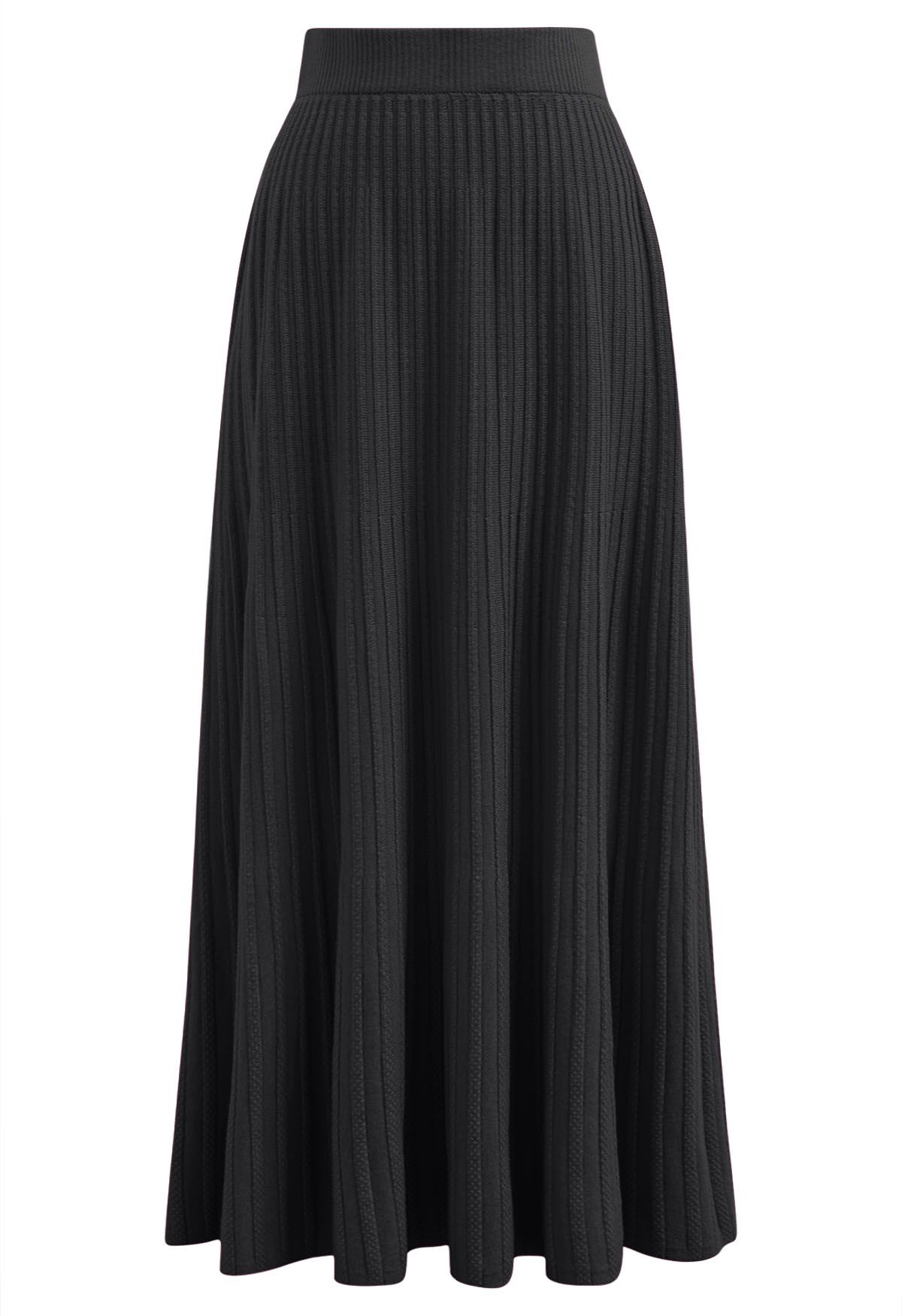 Gentle Touch – Gerippter Maxi-Strickrock in Schwarz