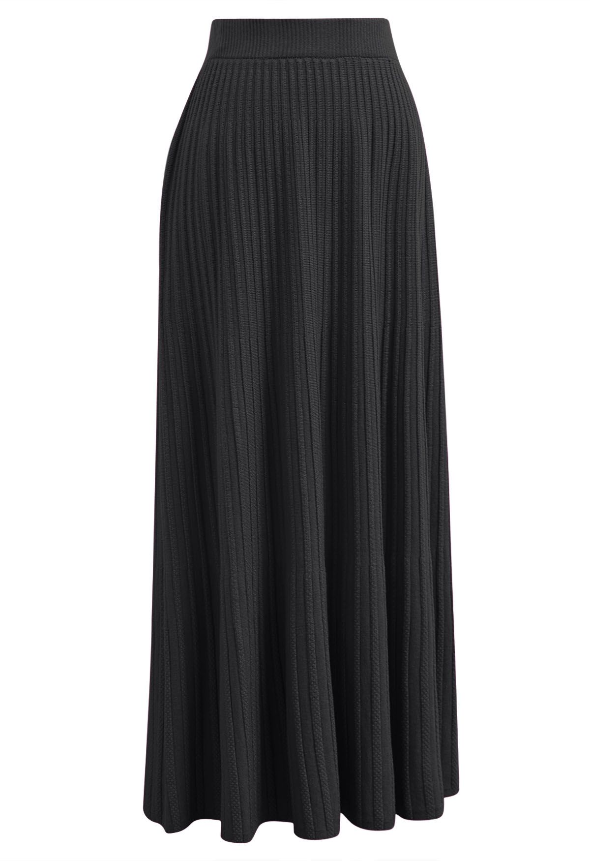 Gentle Touch – Gerippter Maxi-Strickrock in Schwarz