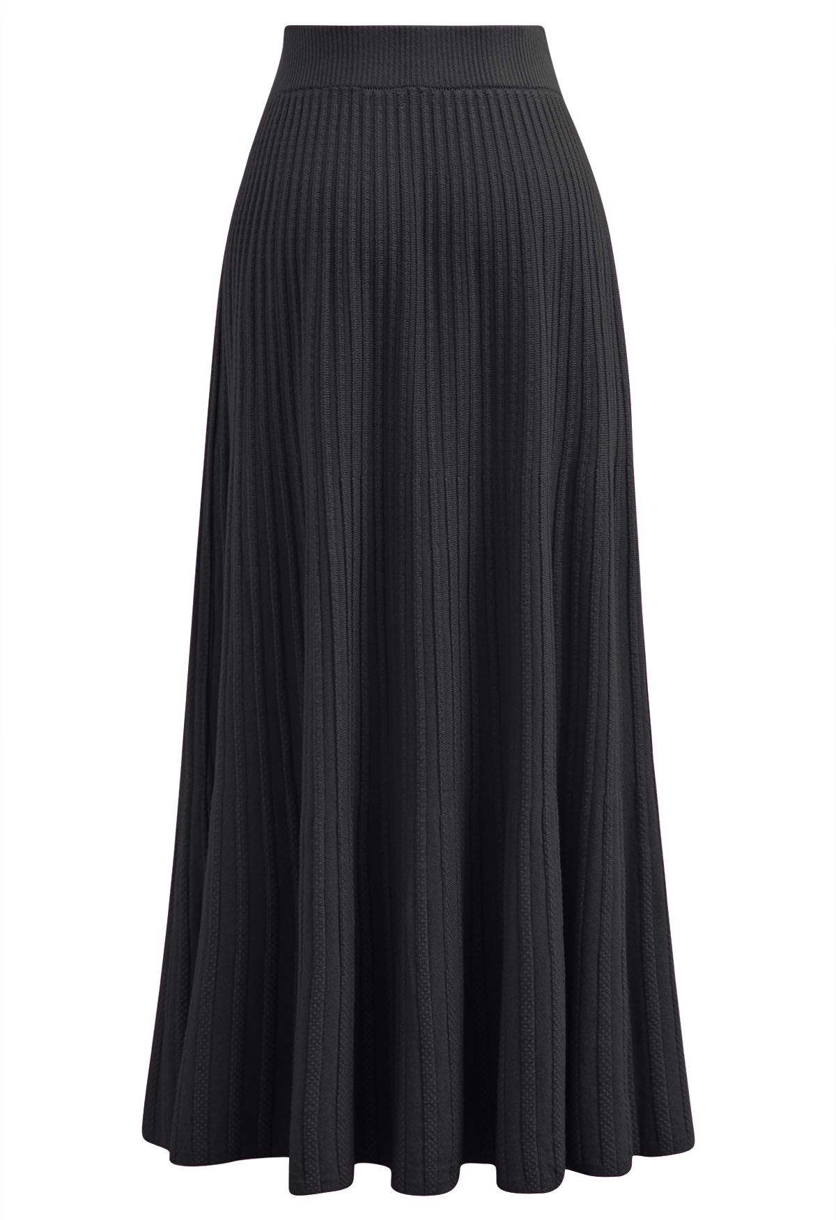 Gentle Touch – Gerippter Maxi-Strickrock in Schwarz