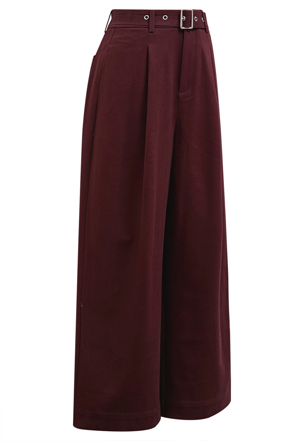 Urban-Casual Pleats Wide-Leg-Hose mit Gürtel in Burgund