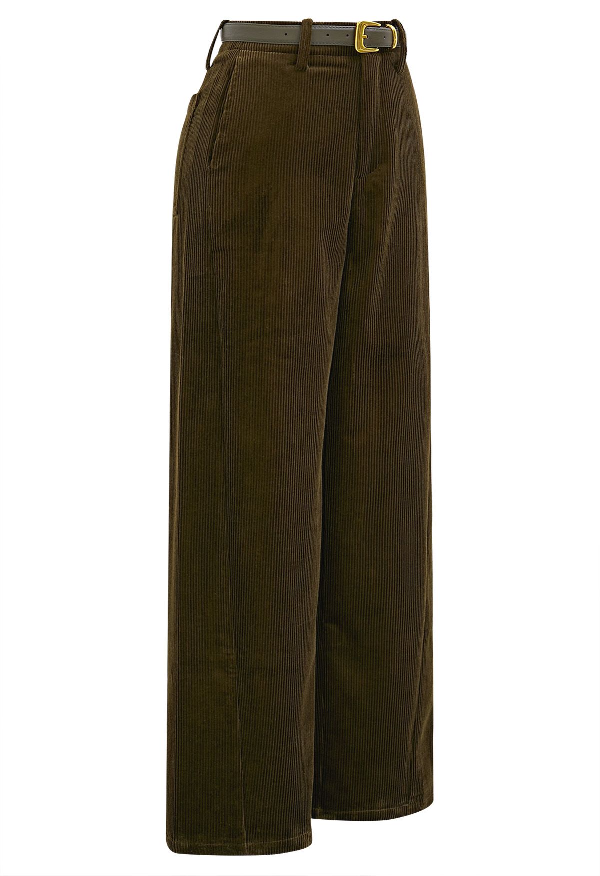 Robuste Cordhose mit Gürtel und geradem Bein in Armeegrün