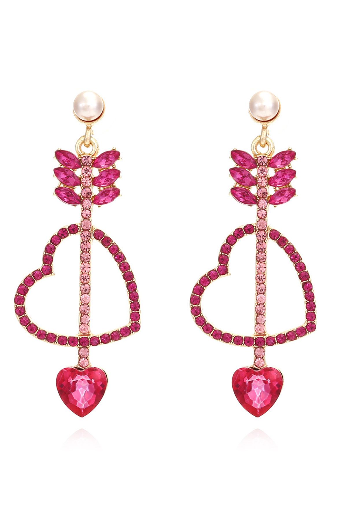 Love Arrows Strass Tropfen Ohrringe in Magenta