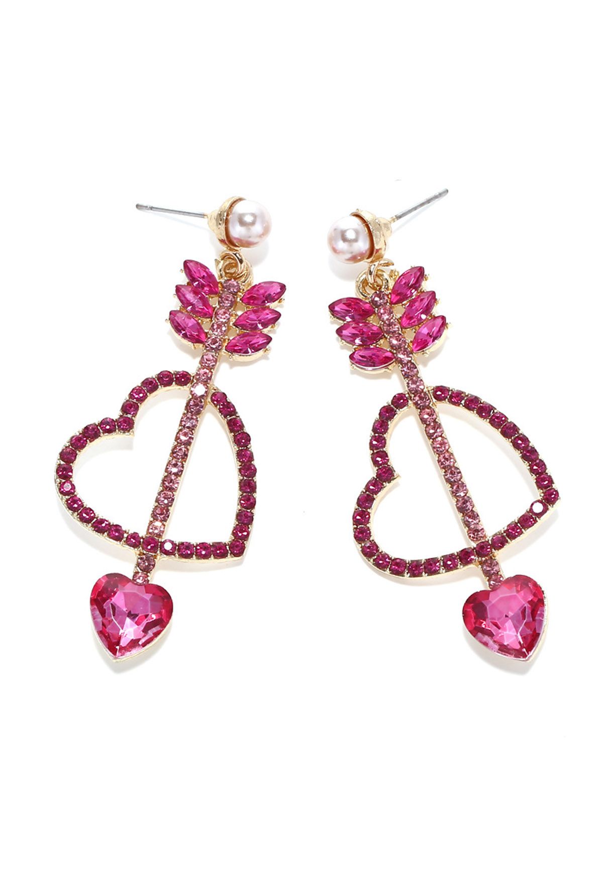 Love Arrows Strass Tropfen Ohrringe in Magenta