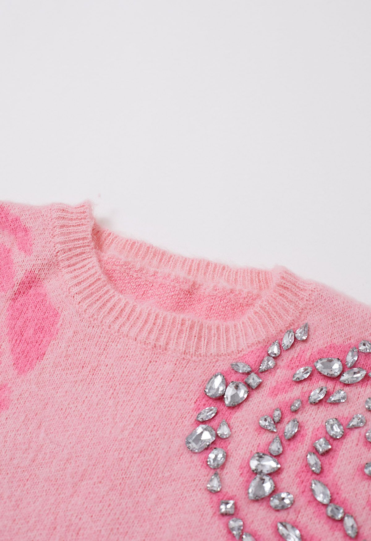 Glitzernder Strass-Strickpullover mit Rosenmuster 