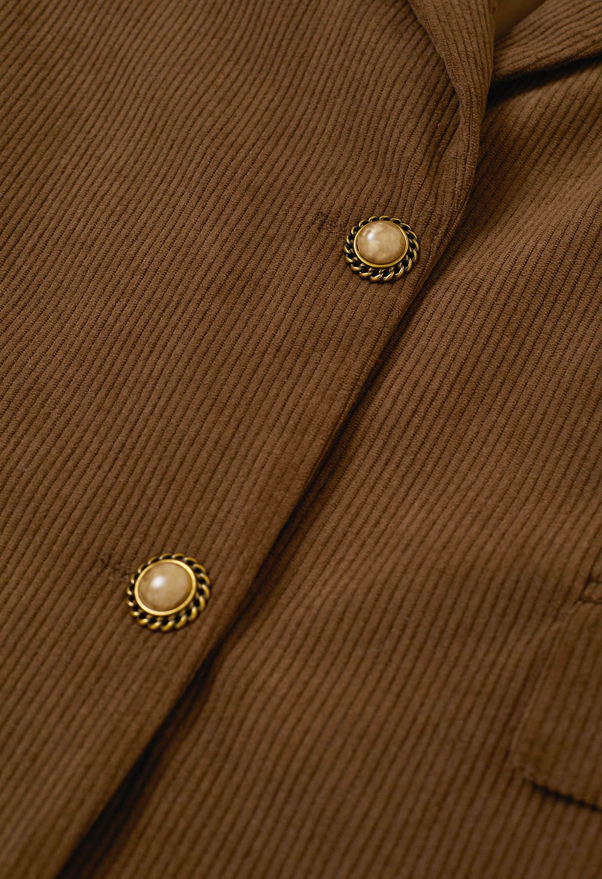 Blazer aus Cord mit goldenen Knöpfen und Revers