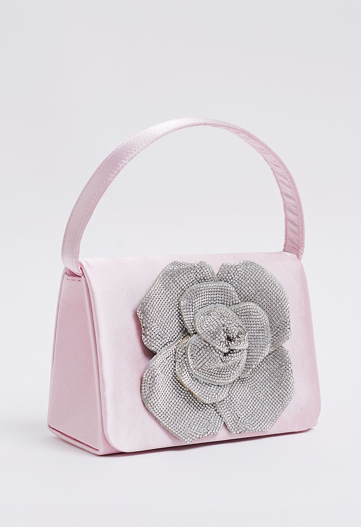 Handtasche aus Satin mit Verzierung „Radiant Rose“ in Rosa