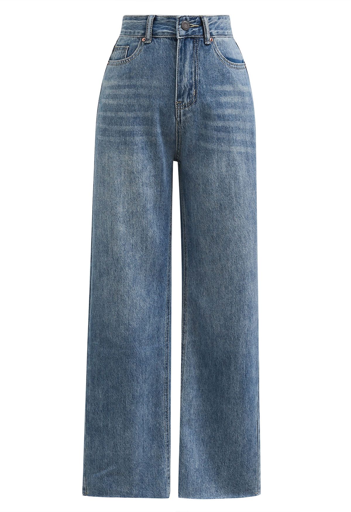 Jeans mit geradem Bein und Saum im Raw-Cut