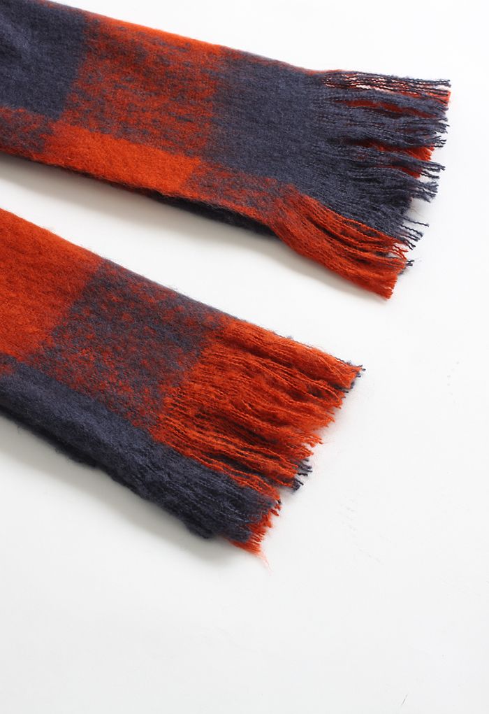 Orange und Blau - kariertes Taschentuch aus Baumwolle