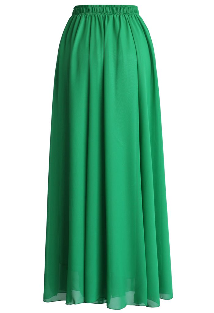 Langes Kleid aus smaragdgrünem Chiffon