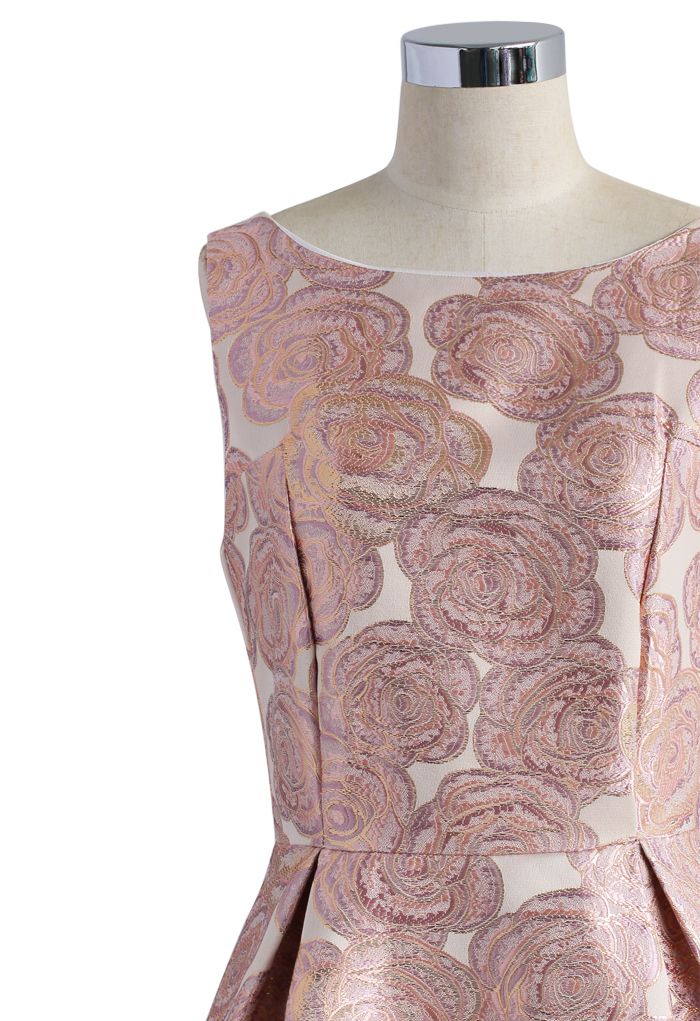 Fantasievolles Rose Intarsia Abendkleid in Pink
