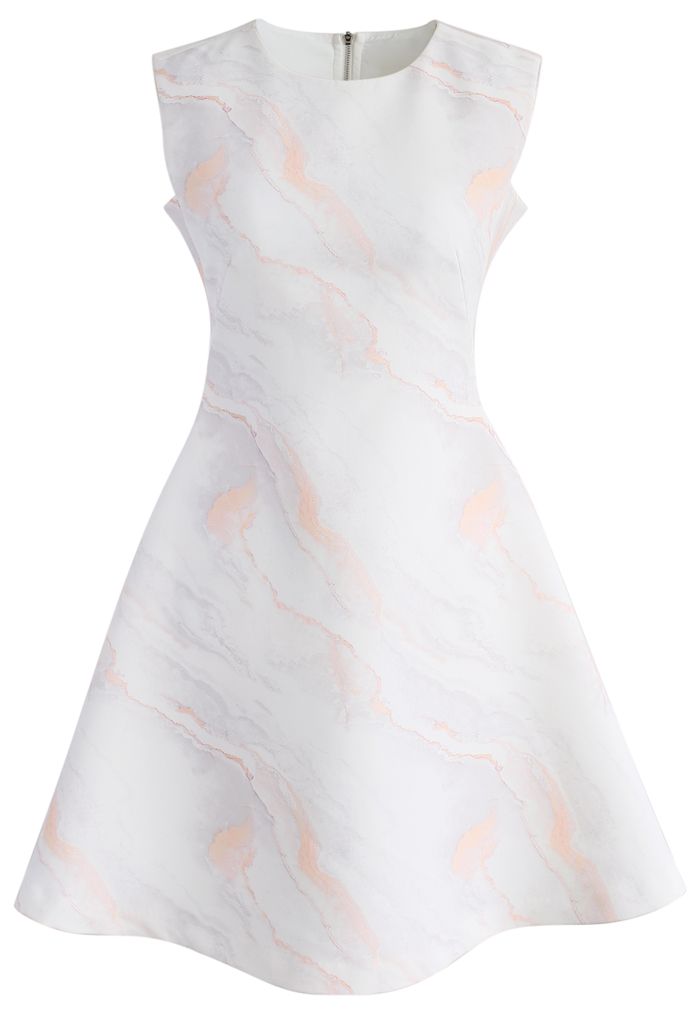 Milky White Marble - Ärmelloses Kleid mit breitem Print