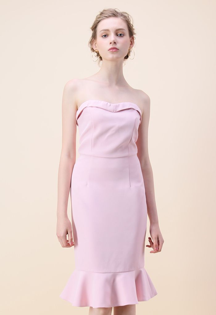 Schlichtes, raffiniertes, trägerloses Body-Con-Kleid in Pink