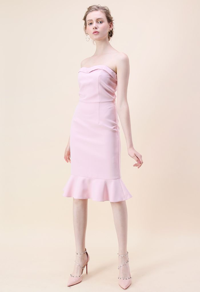 Schlichtes, raffiniertes, trägerloses Body-Con-Kleid in Pink