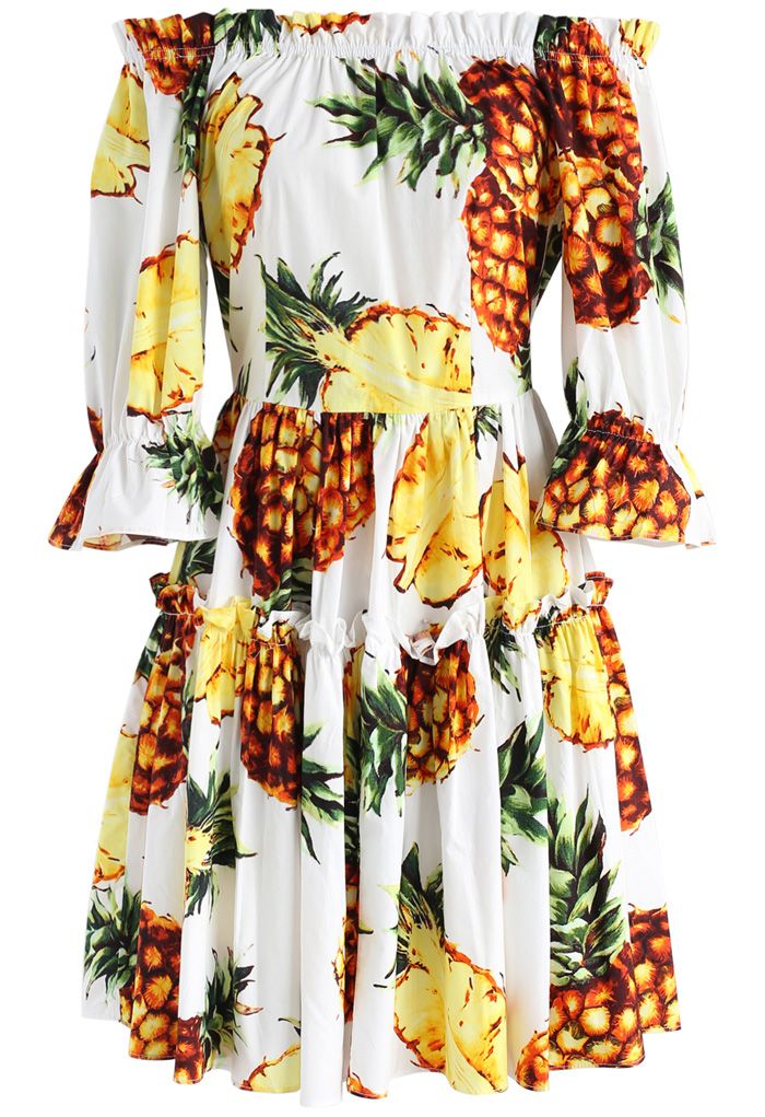 Schaukel mit Ananas - Weißes trägerloses Kleid