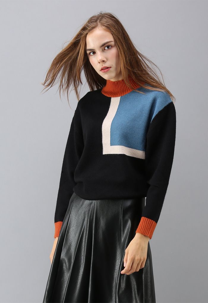 Regreso a los 80: suéter con cuello redondo y rectángulos coloridos