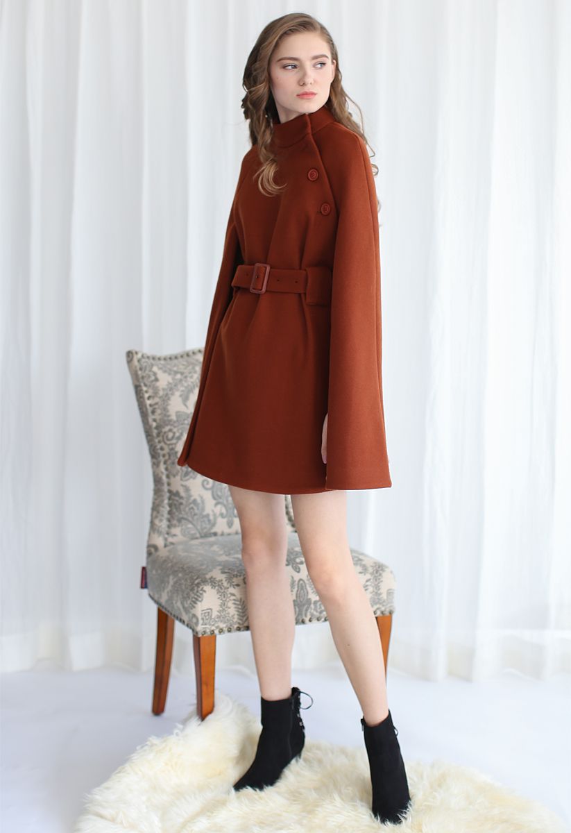 Über Eleganz Talk-Coat mit Wollmischhaube in Karamellfarben