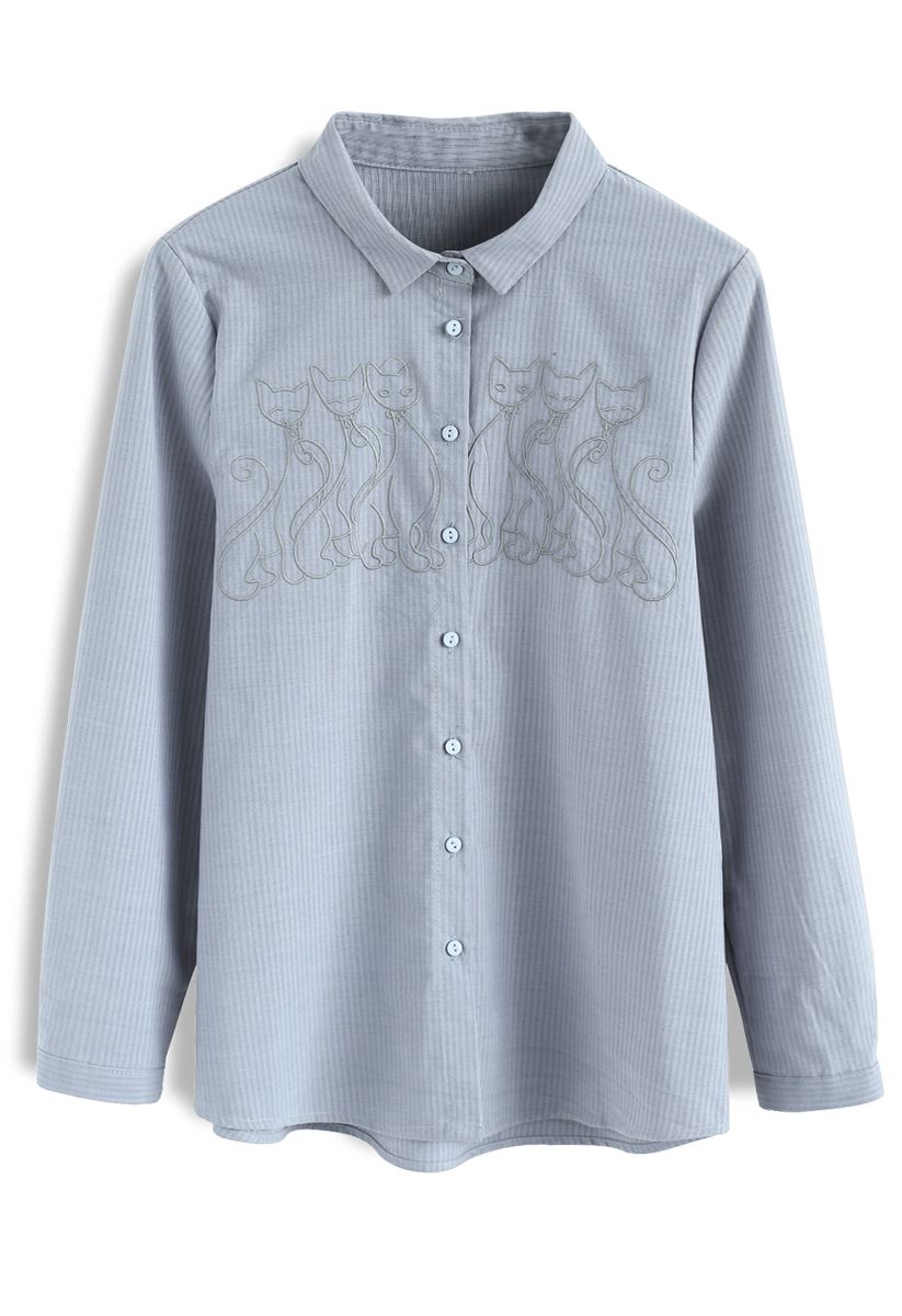 Freche Katzen - Paloma Blue Besticktes Shirt