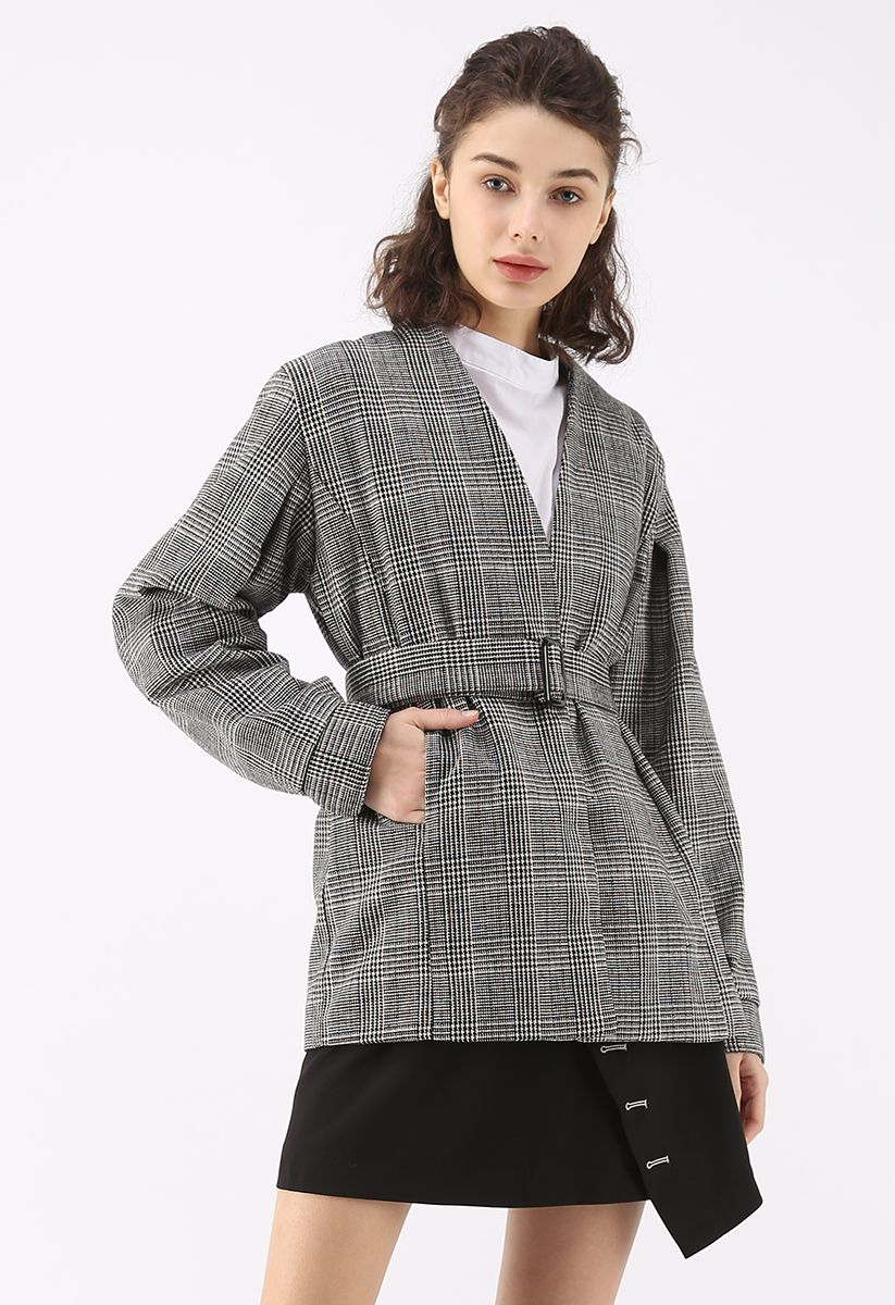 Refinado moderno - blazer de tweed a cuadros en gris