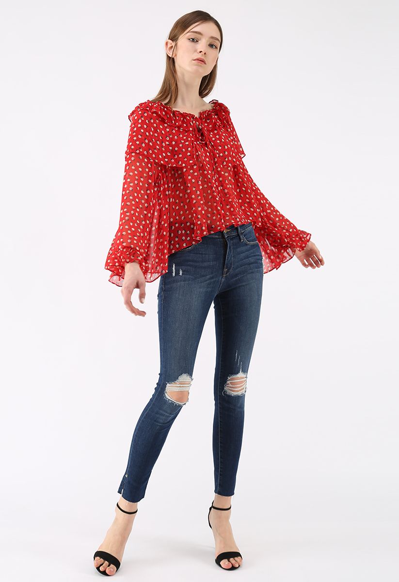 Passionate Peach Chiffon Dolly Top in Rot