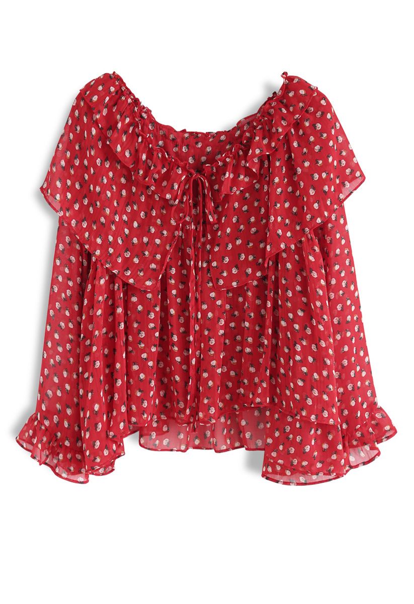 Passionate Peach Chiffon Dolly Top in Rot