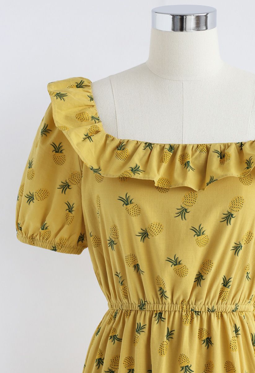 Ananas Illusion Cold-Shoulder-Kleid in Gelb