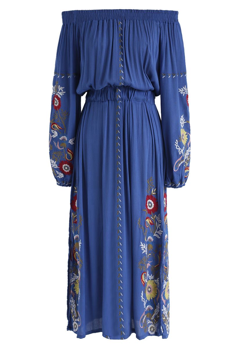 Sonniges blaues, gesticktes, trägerloses Kleid in Königsblau