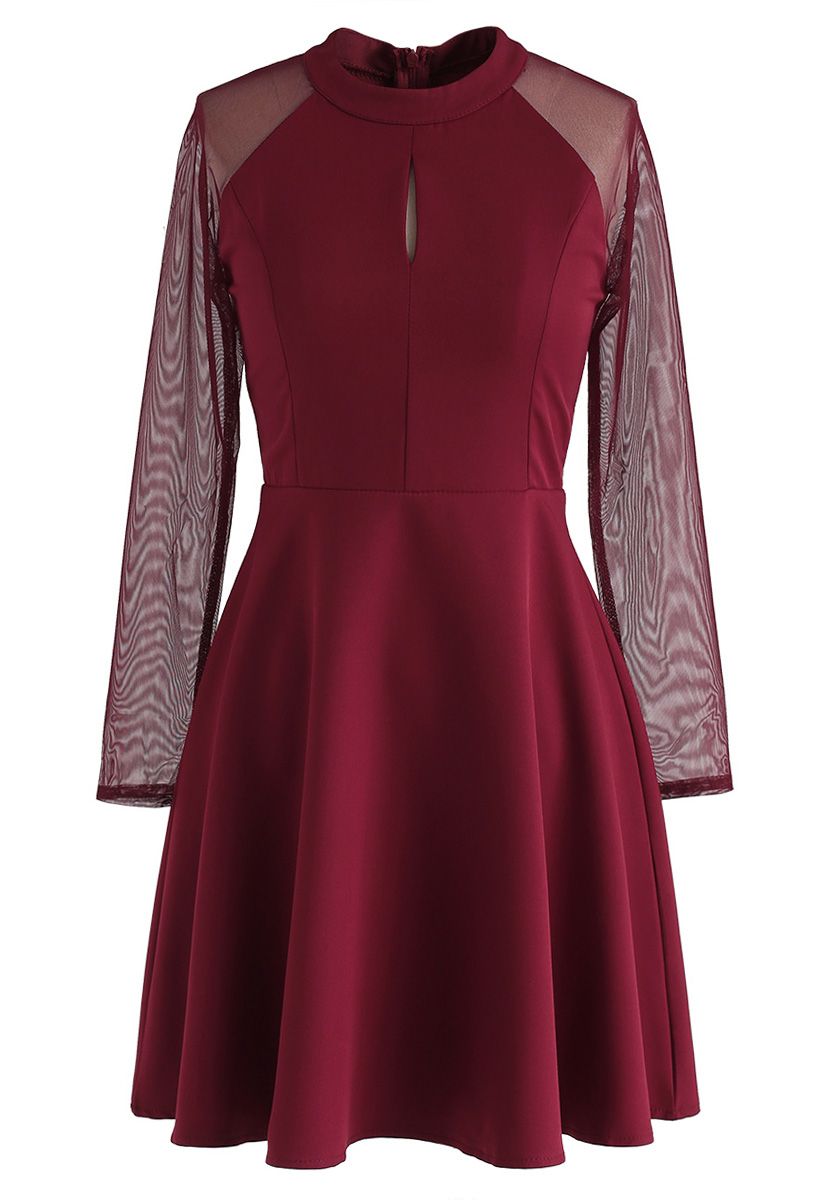 Elegant Edition Mesh Sleeves Kleid in Rot