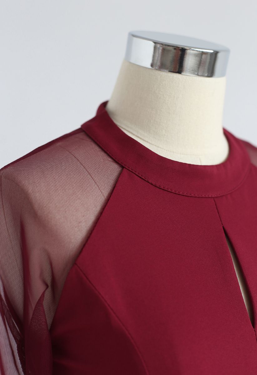 Elegant Edition Mesh Sleeves Kleid in Rot